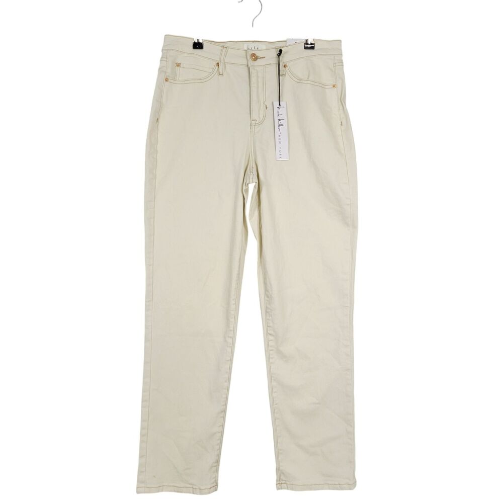NWT NICOLE MILLER Cream Soho High Rise Slim Straight Ankle Jeans Stretch SIZE 8